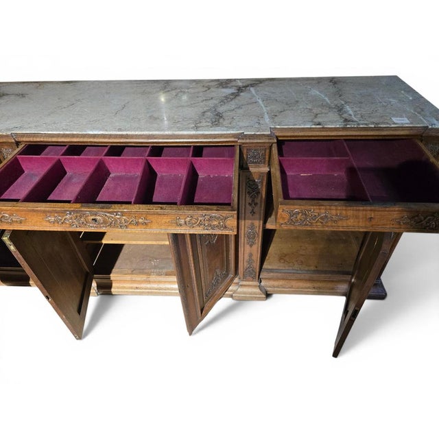 Large 19th Century French Fruitwood Sideboard with One-Piece Veined Marble Top, 1809 For Sale - Image 12 of 14