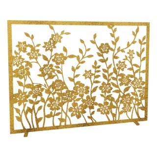 Brilliant Gold Lacey Floral Fireplace Screen For Sale