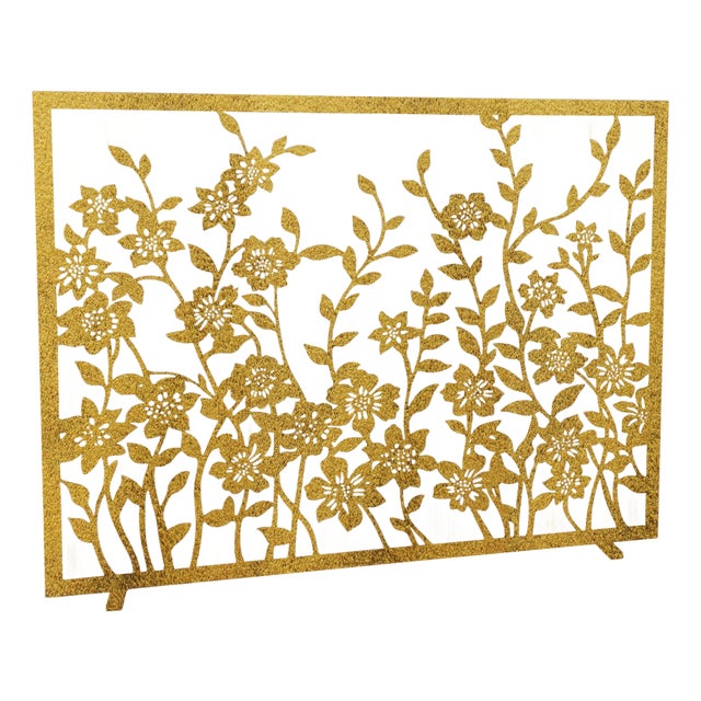 Brilliant Gold Lacey Floral Fireplace Screen For Sale
