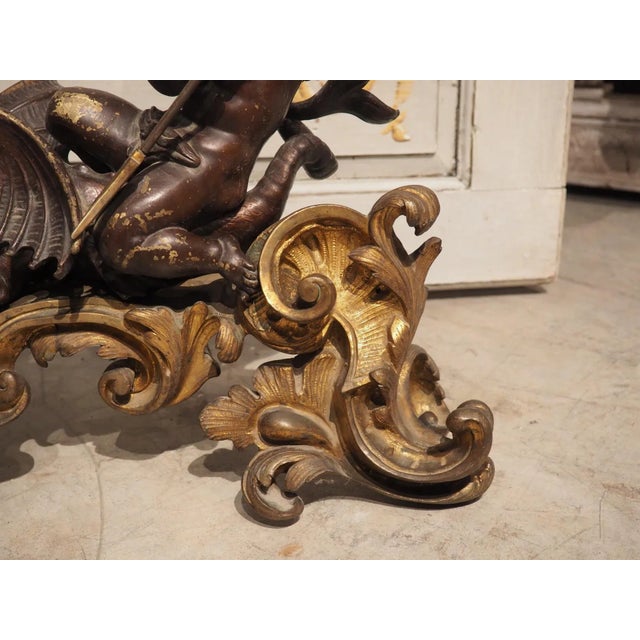 Mid 19th Century Impressive Pair of Circa 1850 French Bronze Chenets With Putti and Dragons For Sale - Image 5 of 13