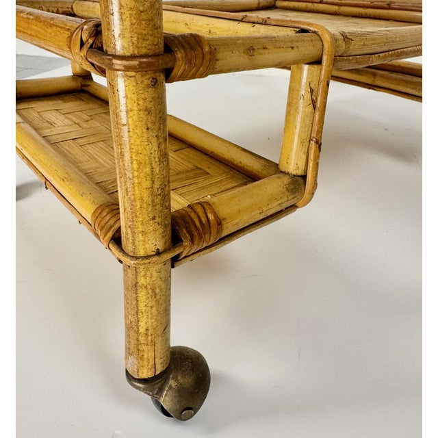 Mid-Century Modern Bamboo Serving Bar Cart, Italy, 1970s For Sale - Image 6 of 8