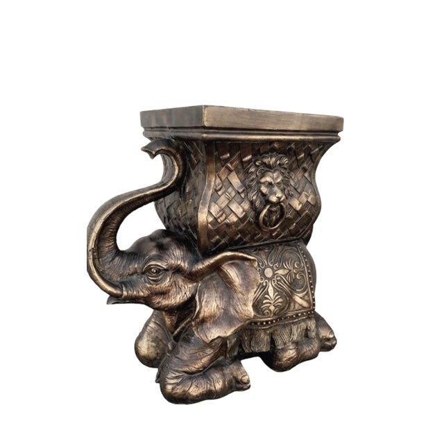 1990s Vintage Large Antique Gold Sitting Elephant Large Planter Pot For Sale - Image 5 of 7