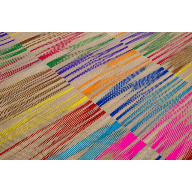 Modern Kilim Flatweave Multicolor Abstract Wool Rug For Sale - Image 9 of 11