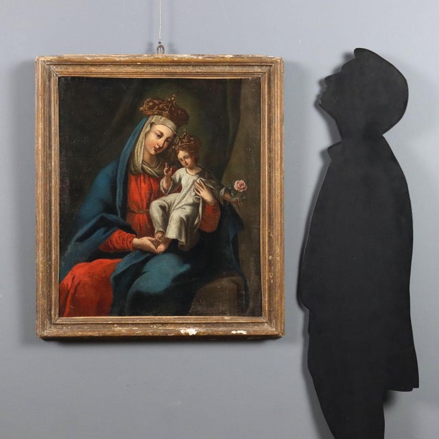 Oil on canvas. Central Italian school, 17th century. The image depicts the Virgin with the Child Jesus seated on her lap,...