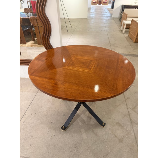 Brown Carlo Ratti Geometric Walnut Round Table With Iron Base, Italy, 1950s For Sale - Image 8 of 11