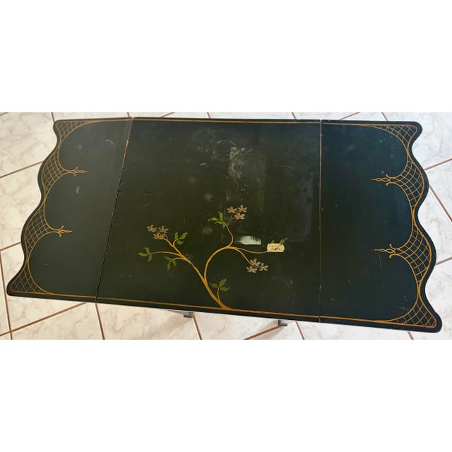 Mid 20th Century Chinoiserie Hand-Painted Black & Gold Drop-Leaf Server For Sale In Phoenix - Image 6 of 12
