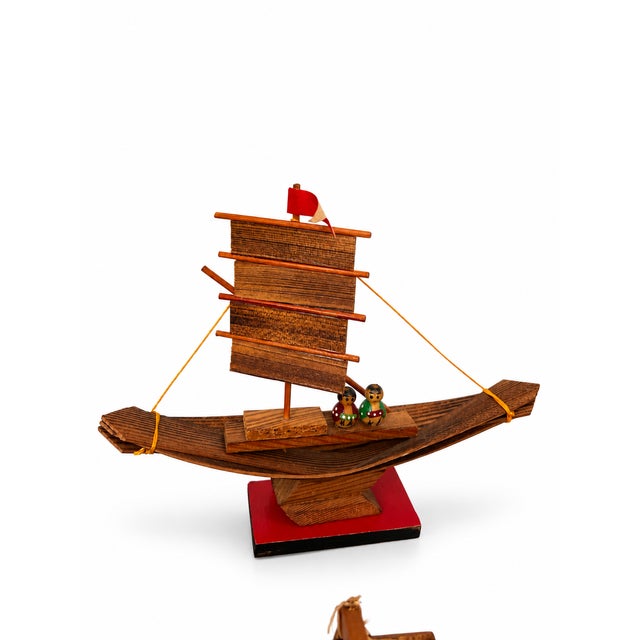 Mid 20th Century Set of Four Wooden Boat Models With Sails, Covered Boat and Hawaiian Outrigger For Sale - Image 9 of 9