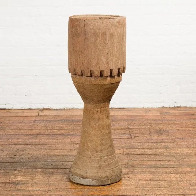 Antique Thai Freestanding Ceremonial Carved Wooden Drum with Natural Patina For Sale - Image 10 of 13