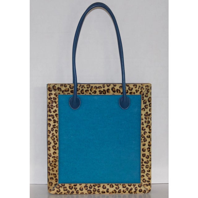 Blue Vintage Nicole Miller Leopard Leather Calf Hair Fur Trim Novelty Handbag- It Is a Wow For Sale - Image 8 of 10