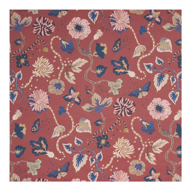 Schumacher x Happy Menocal Gloriette Wallcovering in Red For Sale