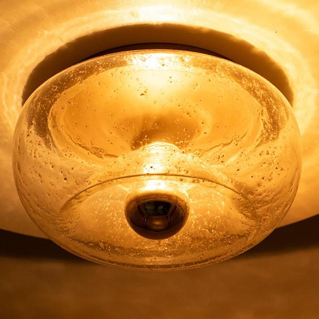 Brass and Glass Flush Mount attributed to Doria Leuchten, Germany, 1970s For Sale - Image 9 of 18