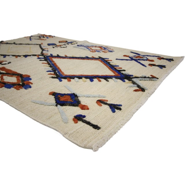 80274 Vintage Modern Moroccan High-Low Rug, 04'01 x 06'02. This hand-knotted wool modern Moroccan high-low rug is a...