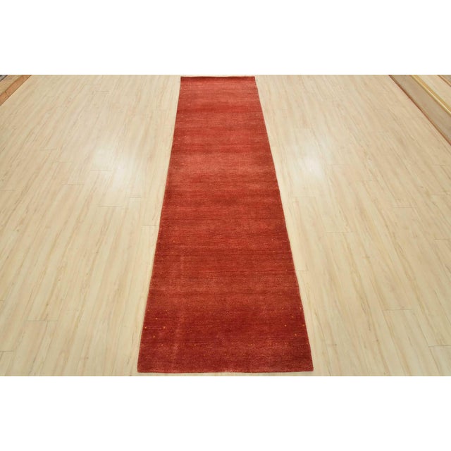 Contemporary Gabbeh Runner 3′ X 10’1” Red Wool Contemporary Hand-Knotted Oriental Rug For Sale - Image 3 of 13