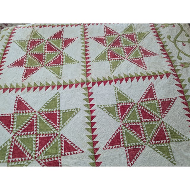 Mid 19th Century Antique Quilt With Signed/Stitched Dated 1851 ‘Ohio Star’ or ‘Sawtooth Star’ Pattern Priceless For Sale - Image 5 of 18