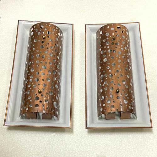 Large Copper and Grey Metal Wall Lights, 1950s, Set of 2 For Sale - Image 6 of 16