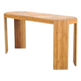 Organic Modern Pencil Reed Rattan Waterfall Console Table For Sale