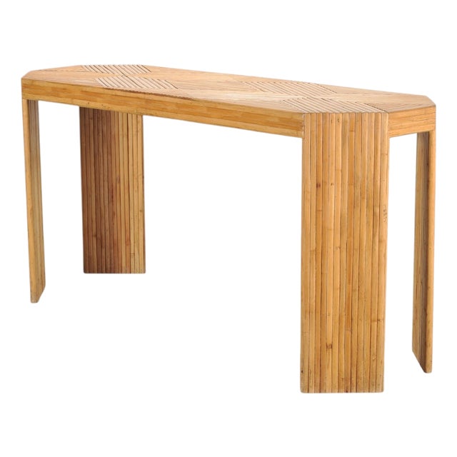 Organic Modern Pencil Reed Rattan Waterfall Console Table For Sale