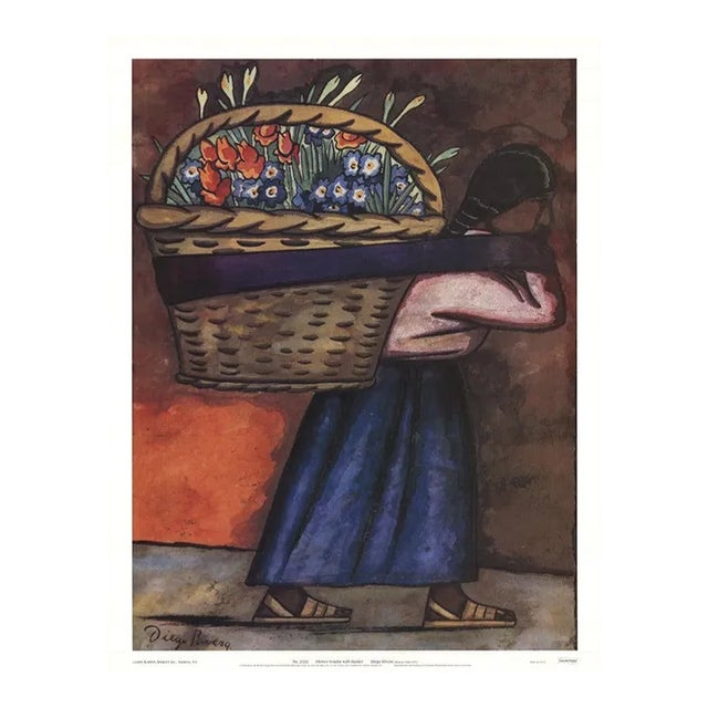 2000 Diego Rivera 'Flower Vendor With Basket (With Text)' Modernism Blue,Pink,Brown Offset Lithograph For Sale