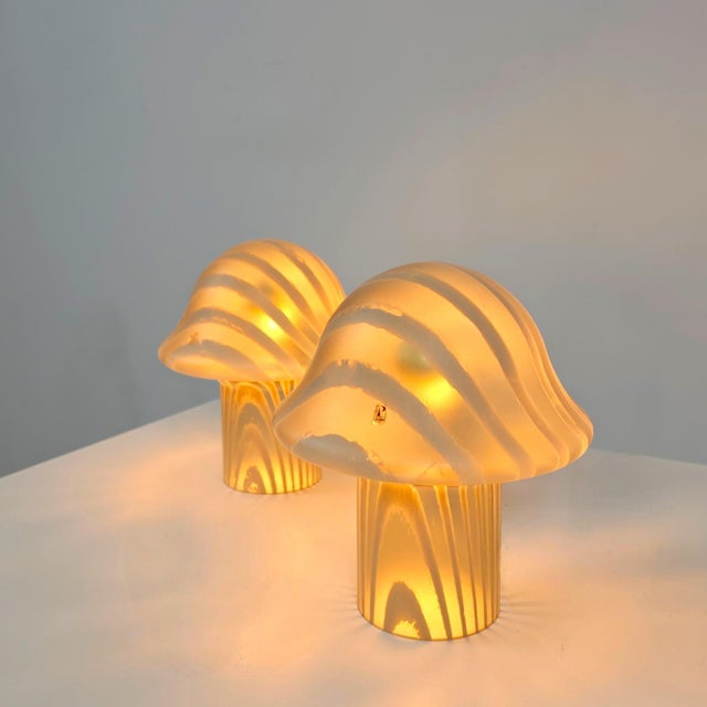 Mid-Century Modern Vintage Mushroom Table Lamps in Opaline Glass by Peill & Putzler, 1970s, Set of 2 For Sale - Image 3 of 7