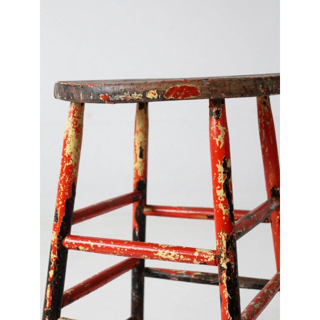 Wood Vintage Rustic Painted Farmhouse Stool For Sale - Image 7 of 10