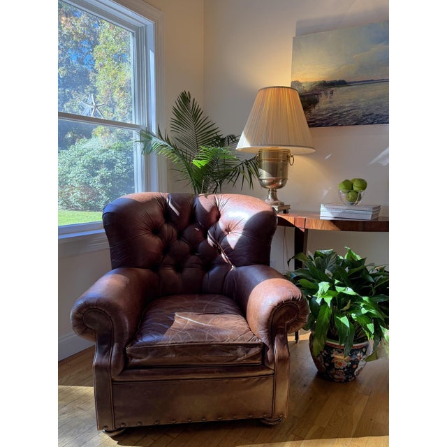 Restoration Hardware Churchill Leather Lounge Chair For Sale - Image 11 of 18