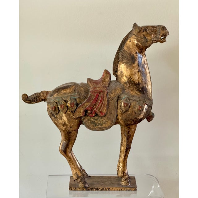 Chinese Late 19th Century Chinese Carved, Gilt and Polychrome Wooden Horse For Sale - Image 3 of 15