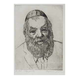Vintage Mid 20th Century Benjamin Rubin Portrait Etching of Man For Sale