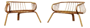 Bamboo and Rattan Large Armchairs, Italy, 1960s, Set of 2