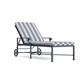 Brown Jordan Venetian Adjustable Chaise With Wheels in Sapphire with Sapphire Stripe Cushions For Sale
