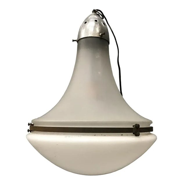 Metal Pendant Lamp with White and Matted Glass Shade by Peter Behrens, 1910 For Sale - Image 7 of 7