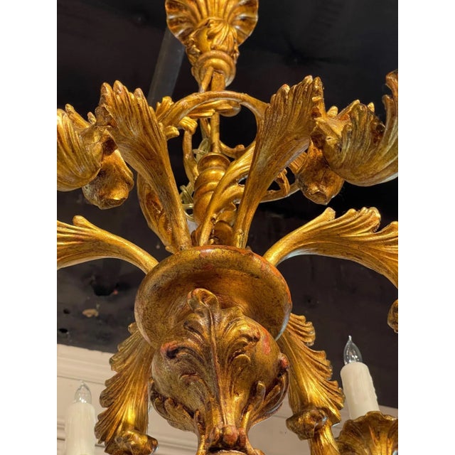 Vintage Italian Gilt Metal 6 Light Chandelier For Sale In Dallas - Image 6 of 7