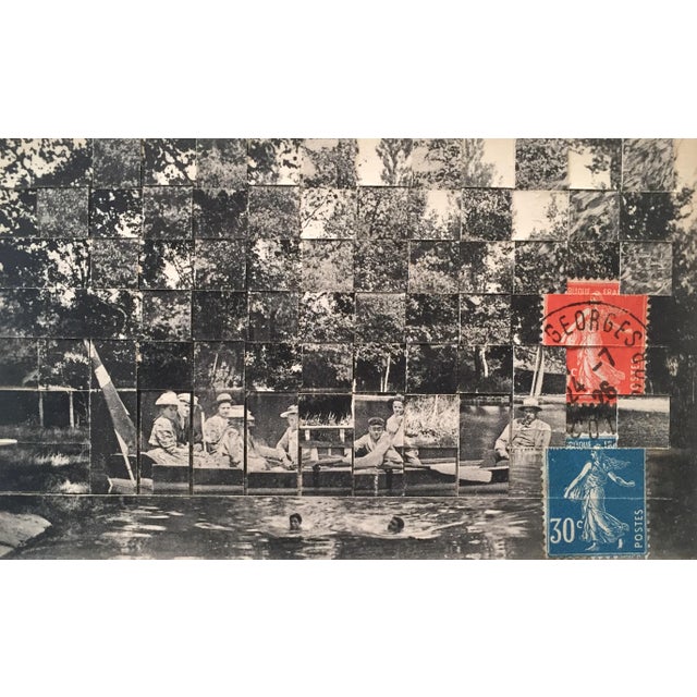 En Bateau - Unique Hand Cut and Woven Vintage Photo Postcards, Framed For Sale - Image 4 of 5