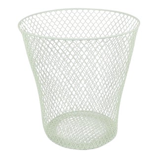 Sage Mint Green Painted Flat Wire Trash Can For Sale