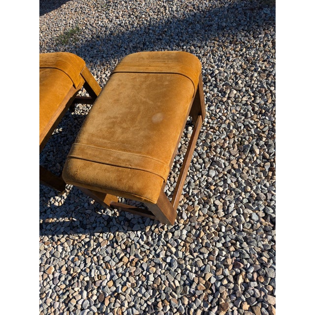 Animal Skin 1970 Drexel Heritage Suede Ottomans/Stools-Pair. For Sale - Image 7 of 12