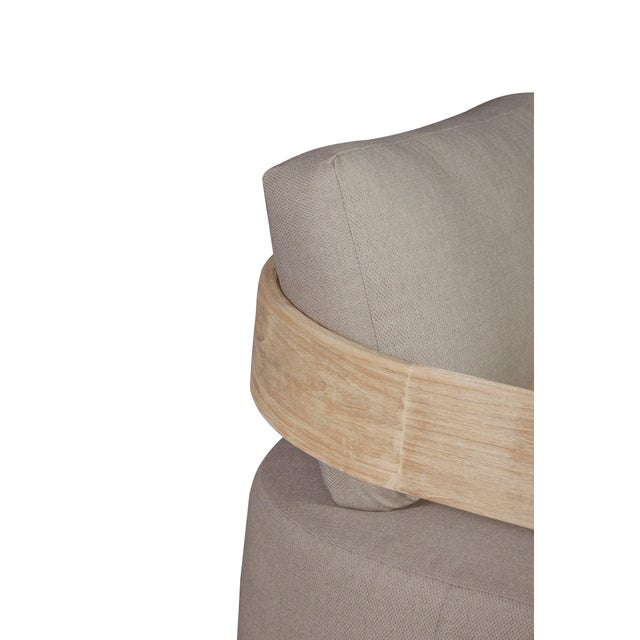 2020s Eclipse Outdoor Solid Teak Wood Revolving Chair Natural Look - Gray Fabric For Sale - Image 5 of 11