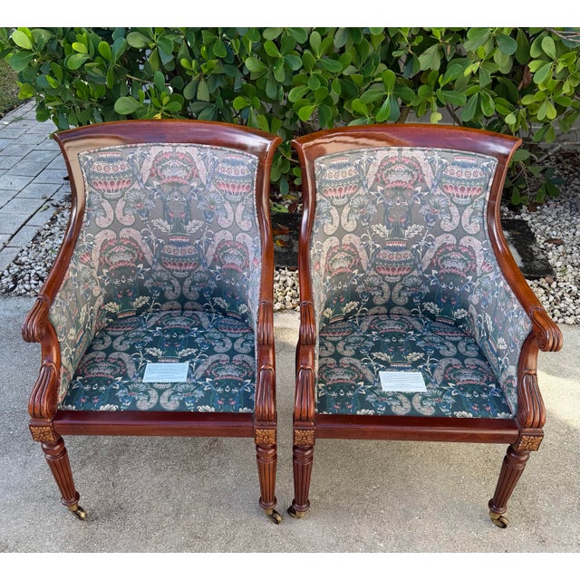 Vintage Hickory Chair Regency Mahogany Armchairs With Original James River Upholstery, Pair For Sale - Image 10 of 12
