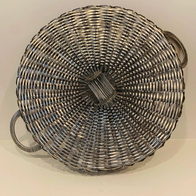 Vintage Woven Silver Basket Tray For Sale In Houston - Image 6 of 8