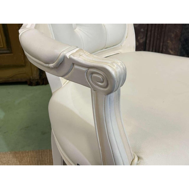 White Modern Louis XV Style Cabriolet Armchair in Painted Wood and White Imitation Leather Upholstery For Sale - Image 8 of 12