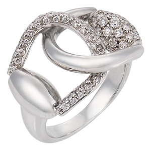 Mid 20th Century Gucci Diamond 18k White Gold Horsebit Ring, Size 7