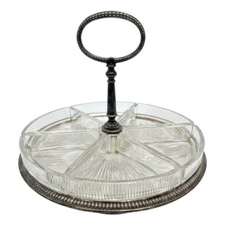 Vintage Glass Serving Tray with Silvered Handle, 1980s For Sale