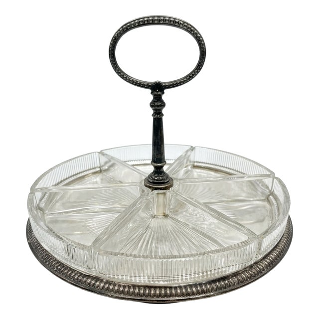 Vintage Glass Serving Tray with Silvered Handle, 1980s For Sale