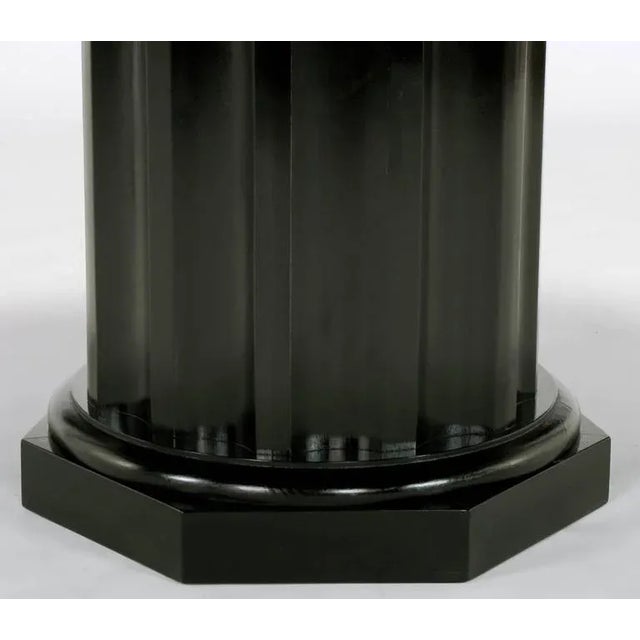 Wood White Carrara Marble Coffee Table With Ebonized Fluted Wood Base For Sale - Image 7 of 7