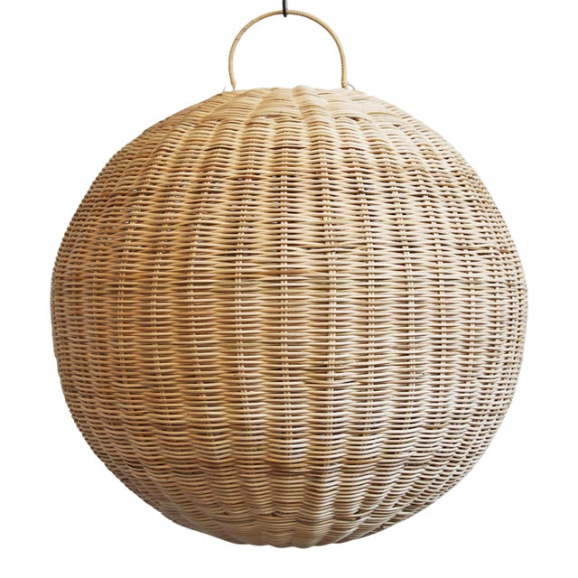 Raw Rattan Globe Lantern Large For Sale