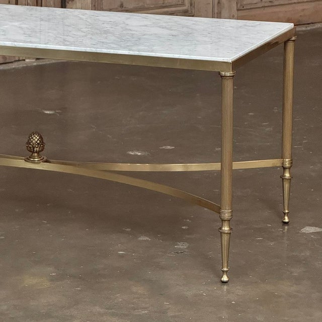 Mid-Century Carrara Marble and Gilded Brass Maison Jansen Style Coffee Table For Sale - Image 12 of 16