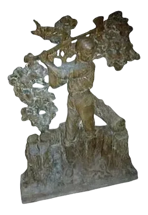 1940s "Boy Chopping Wood" Bronze Bas Relief by Pompeo Coppini Signed