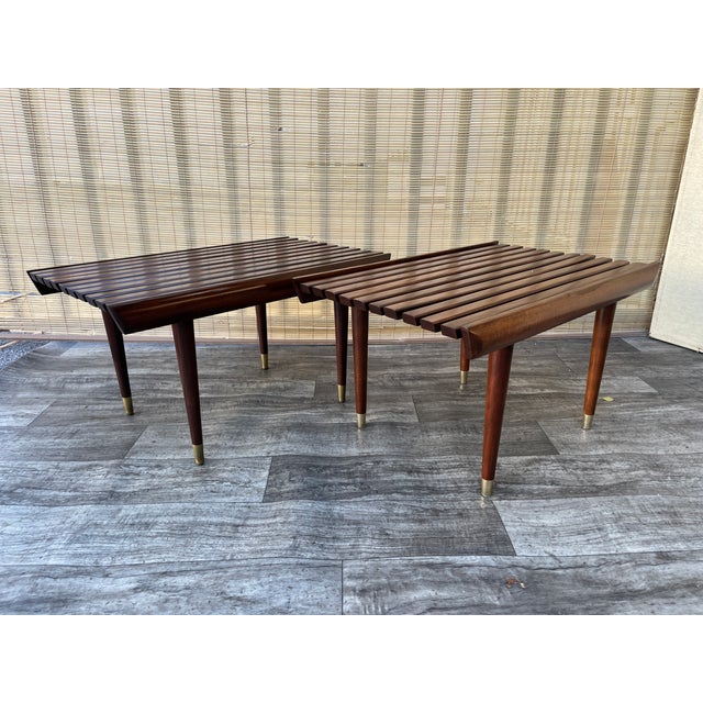 1960s A Pair of Newly Restored Mid Century Modern George Nelson Style Wood Slat Benches / Side Tables. For Sale - Image 5 of 18