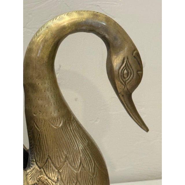 Mid 20th Century Vintage Solid Brass Large Gold Swan Plant Pot Natural Patina Feathered For Sale - Image 5 of 11