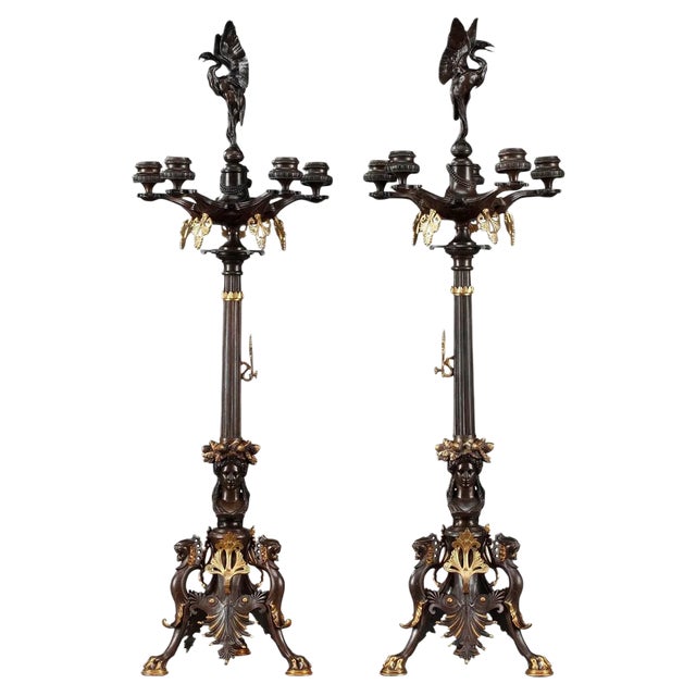 Large 19th Century Bronze Candelabra, Set of 2 For Sale