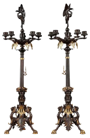 Large 19th Century Bronze Candelabra, Set of 2