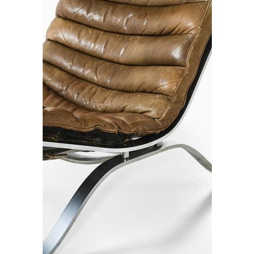 Set of Easy Chair and Ottoman in Leather and Steel from Arne Norell, 1970s For Sale - Image 3 of 10